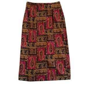 Vintage Briggs New York Boho Faux Suede Look -Paisley Midi Skirt – Size 12